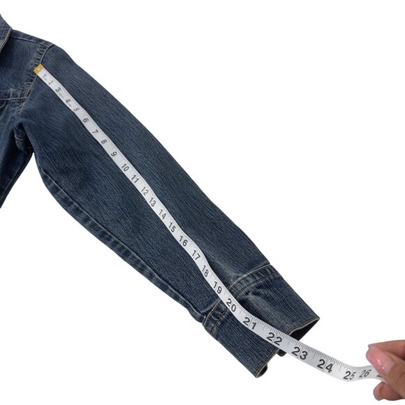 Xhilaration Womens Cropped Denim Jacket SZ XL Blue Button Front Distressed Style - Picture 6 of 15